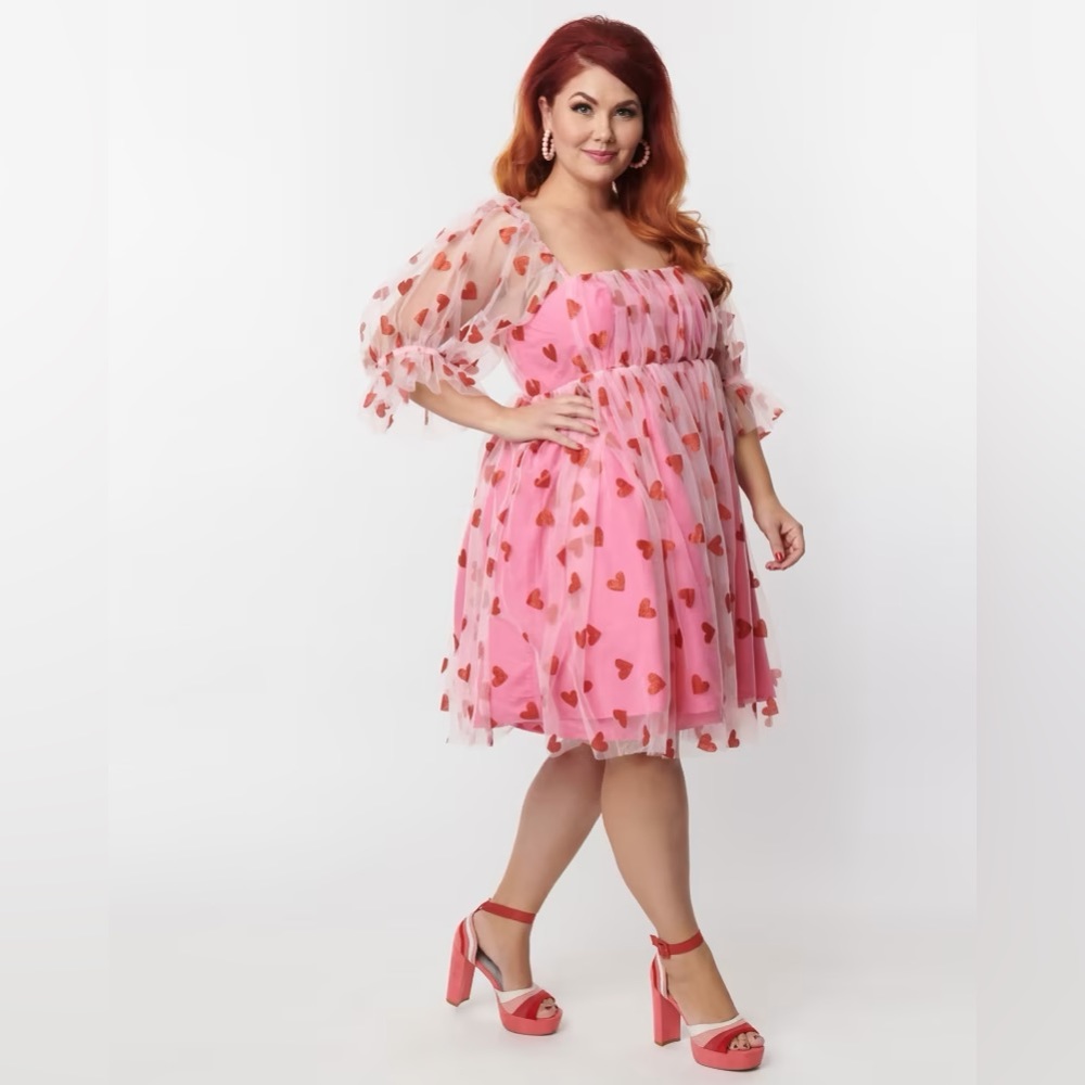 UV Smak Parlour Pink & Red Glitter Hearts Love Interest Babydoll Dress size 2x